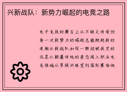 兴新战队:新势力崛起的电竞之路