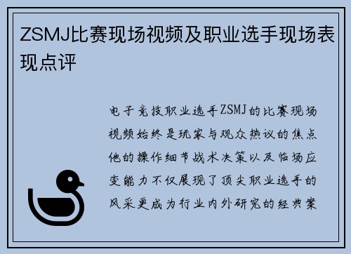 ZSMJ比赛现场视频及职业选手现场表现点评